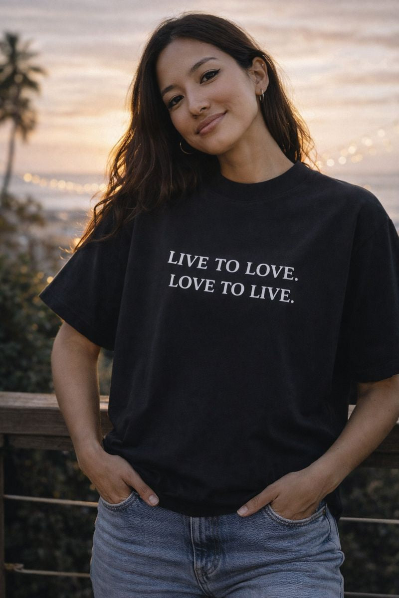 LIVE TO LOVE LOVE TO LIVE - Unisex organic oversized high neck t-shirt